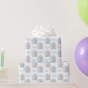 Cute Elephant   1st Birthday Boy Blue Personalised Wrapping Paper