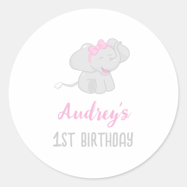 Cute Elephant 1st Birthday Classic Round Sticker (Front)