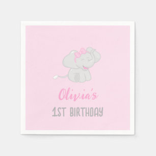 Cute Elephant 1st Birthday Girl Napkin