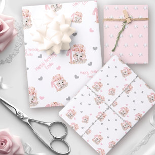 Cute Elephant   1st Birthday Girl Personalized Wrapping Paper Sheet