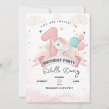 Cute elephant 1st birthday party invitation
