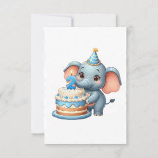 Cute Elephant 2nd Birthday Card