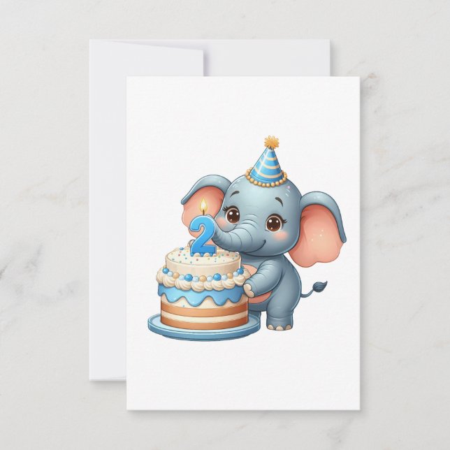 Cute Elephant 2nd Birthday Card (Front)
