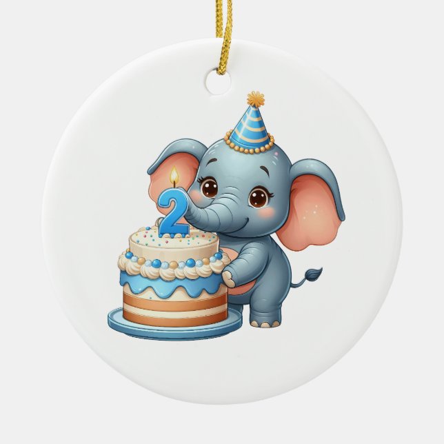 Cute Elephant 2nd Birthday Ceramic Tree Decoration (Front)