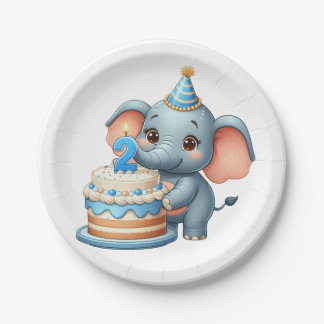 Cute Elephant 2nd Birthday Paper Plate