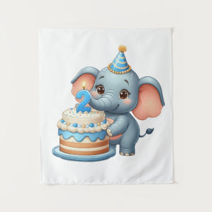 Cute Elephant 2nd Birthday Tapestry
