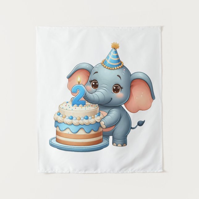 Cute Elephant 2nd Birthday Tapestry (Front)