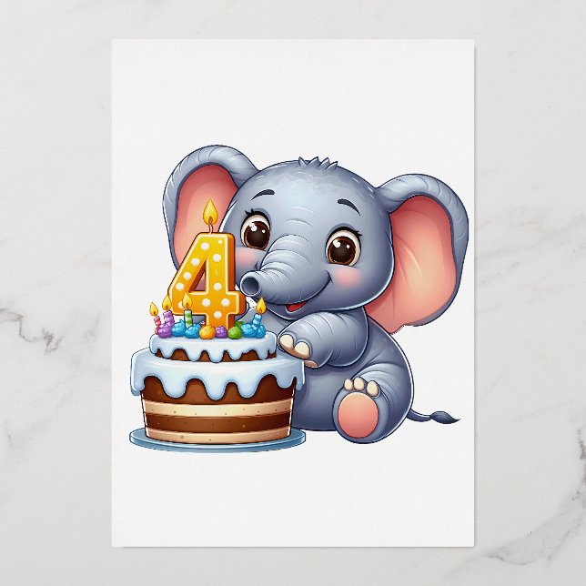 Cute Elephant 4th Birthday (Front)