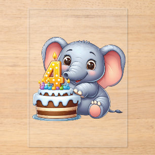 Cute Elephant 4th Birthday Acrylic Invitations