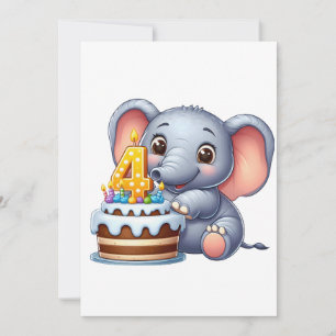 Cute Elephant 4th Birthday Announcement