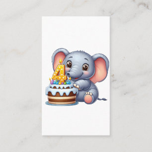 Cute Elephant 4th Birthday Business Card
