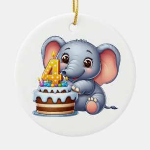 Cute Elephant 4th Birthday Ceramic Tree Decoration