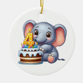 Cute Elephant 4th Birthday Ceramic Tree Decoration