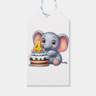 Cute Elephant 4th Birthday Gift Tags