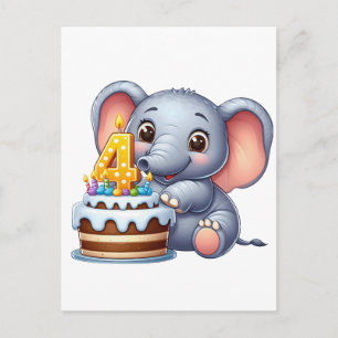 Cute Elephant 4th Birthday Holiday Postcard