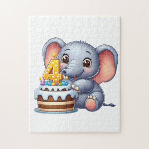 Cute Elephant 4th Birthday Jigsaw Puzzle