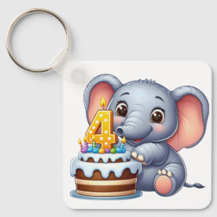 Cute Elephant 4th Birthday Key Ring