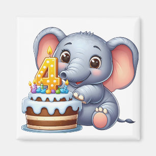 Cute Elephant 4th Birthday Magnet