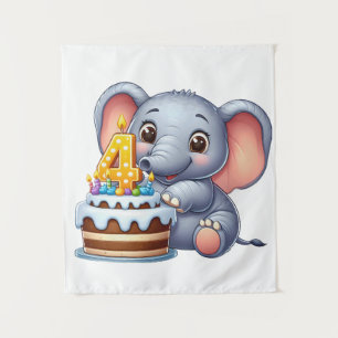 Cute Elephant 4th Birthday Tapestry