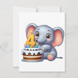 Cute Elephant 4th Birthday Thank You Card