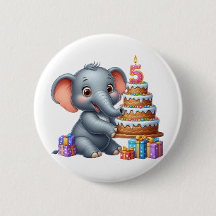 Cute Elephant 5th Birthday 6 Cm Round Badge