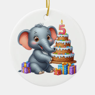 Cute Elephant 5th Birthday Ceramic Tree Decoration