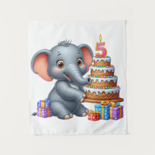 Cute Elephant 5th Birthday Tapestry