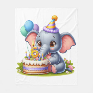 Cute Elephant 6th Birthday Fleece Blanket