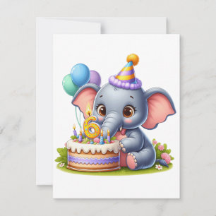 Cute Elephant 6th Birthday Invitation