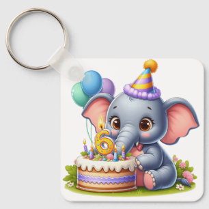 Cute Elephant 6th Birthday Key Ring