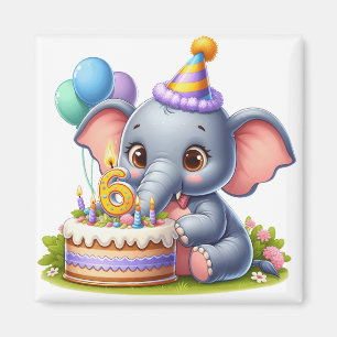 Cute Elephant 6th Birthday Magnet