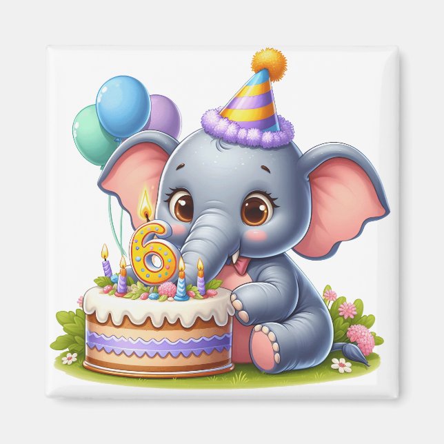 Cute Elephant 6th Birthday Magnet (Front)