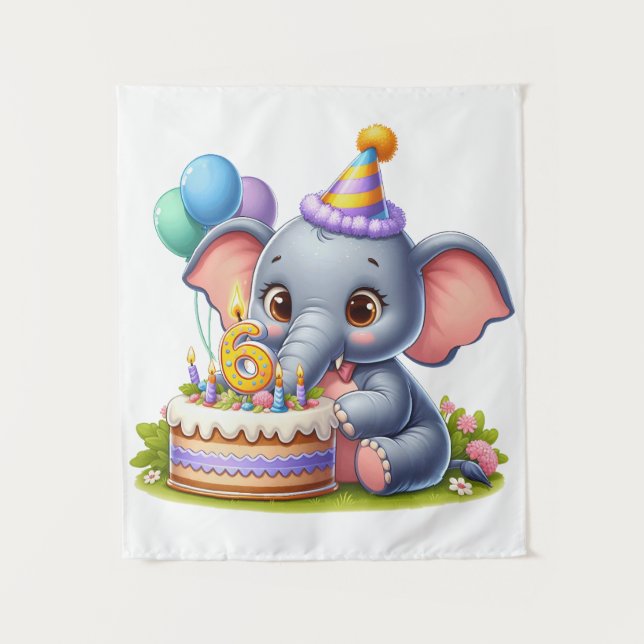 Cute Elephant 6th Birthday Tapestry (Front)