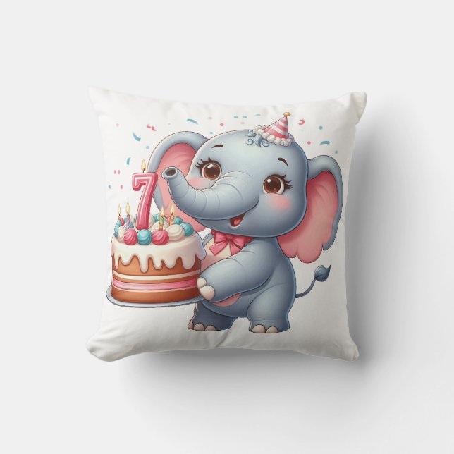 Cute Elephant 7th Birthday Cushion (Front)