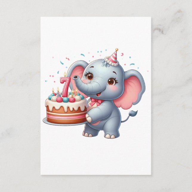 Cute Elephant 7th Birthday Enclosure Card (Front)