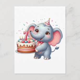 Cute Elephant 7th Birthday Holiday Postcard
