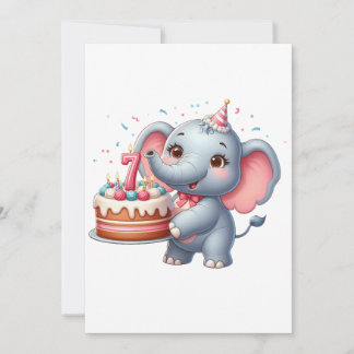 Cute Elephant 7th Birthday Invitation