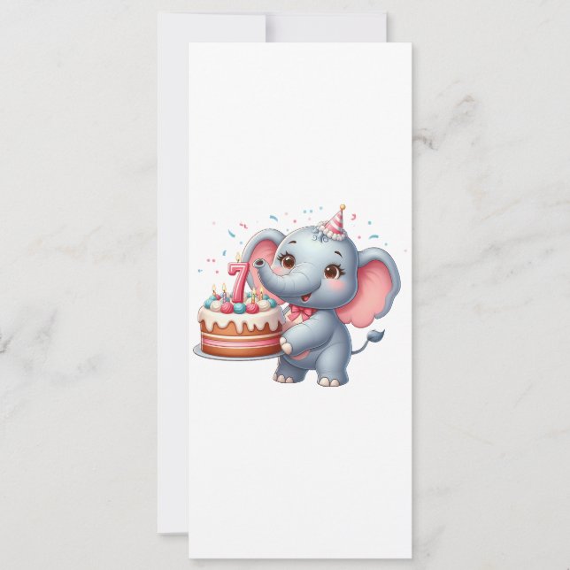Cute Elephant 7th Birthday Invitation (Front)