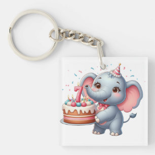 Cute Elephant 7th Birthday Key Ring