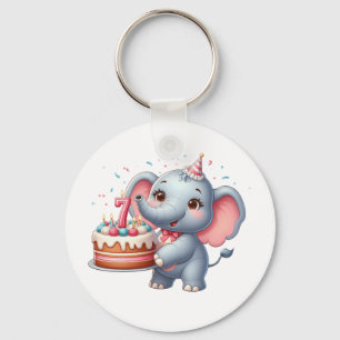 Cute Elephant 7th Birthday Key Ring