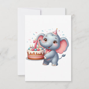 Cute Elephant 7th Birthday RSVP Card