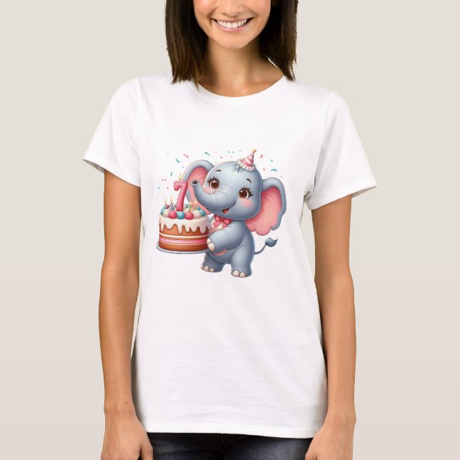 Cute Elephant 7th Birthday T-Shirt (Front)
