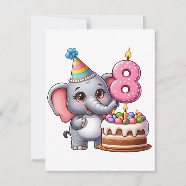 Cute Elephant 8th Birthday Card (Front)