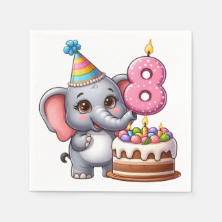 Cute Elephant 8th Birthday Napkin