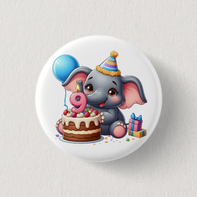 Cute Elephant 9th Birthday 3 Cm Round Badge (Front)