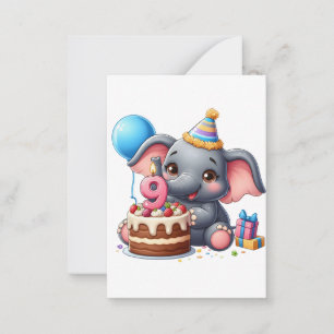 Cute Elephant 9th Birthday Card