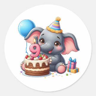 Cute Elephant 9th Birthday Classic Round Sticker