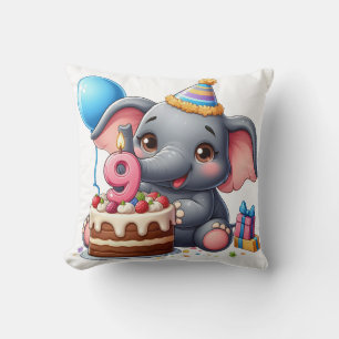 Cute Elephant 9th Birthday Cushion