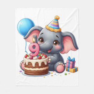 Cute Elephant 9th Birthday Fleece Blanket