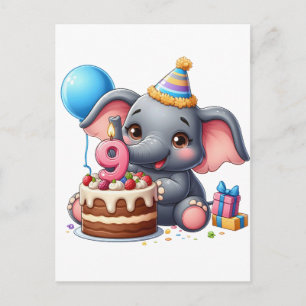Cute Elephant 9th Birthday Holiday Postcard